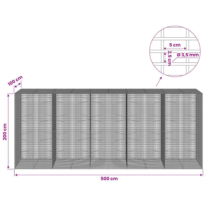 Gabion cu fir de 3,5 mm și plasă de 5x2,5 cm 500x100x200 cm - WALTI WALTI