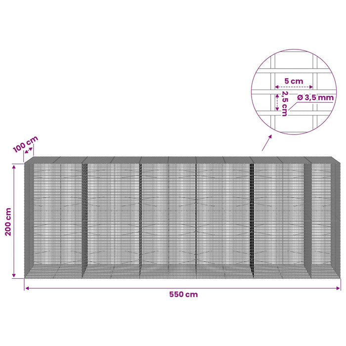 Gabion cu fir de 3,5 mm și plasă de 5x2,5 cm 550x100x200 cm WALTI