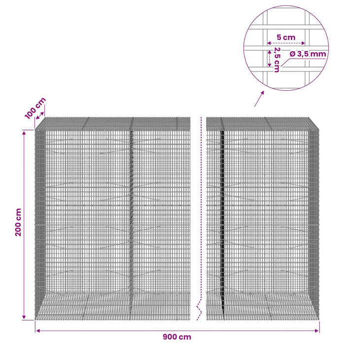 Gabion cu fir de 3,5 mm și plasă de 5x2,5 cm 900x100x200 cm WALTI