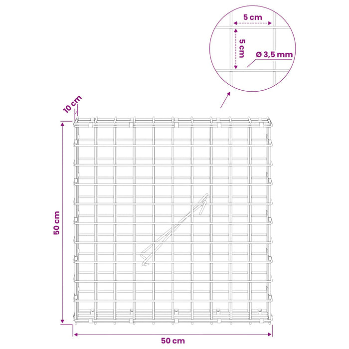 Gabion cu sârmă de 3,5 mm și plasă de 5x5 cm 50x10x50 cm WALTI