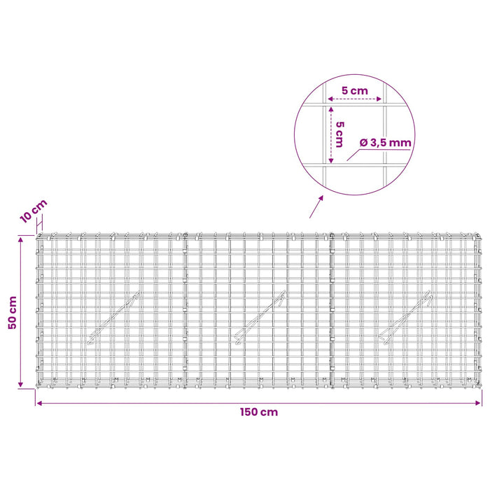 Gabion cu sârmă de 3,5 mm și plasă de 5x5 cm 150x10x50 cm WALTI