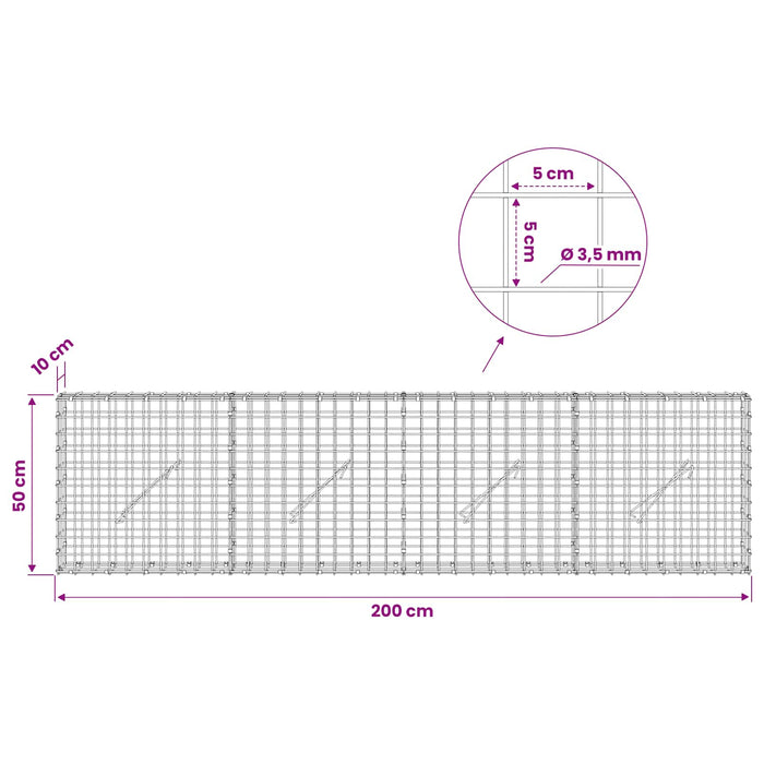 Gabion cu sârmă de 3,5 mm și plasă de 5x5 cm 200x10x50 cm - WALTI WALTI