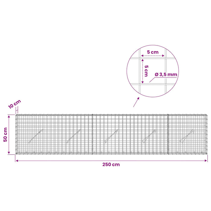 Gabion cu sârmă de 3,5 mm și plasă de 5x5 cm 250x10x50 cm WALTI