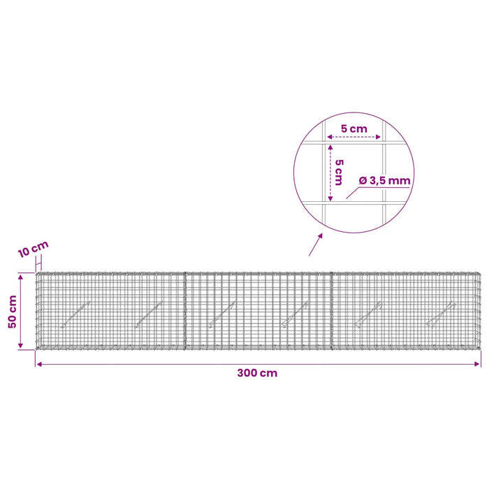 Gabion cu sârmă de 3,5 mm și plasă de 5x5 cm 300x10x50 cm WALTI