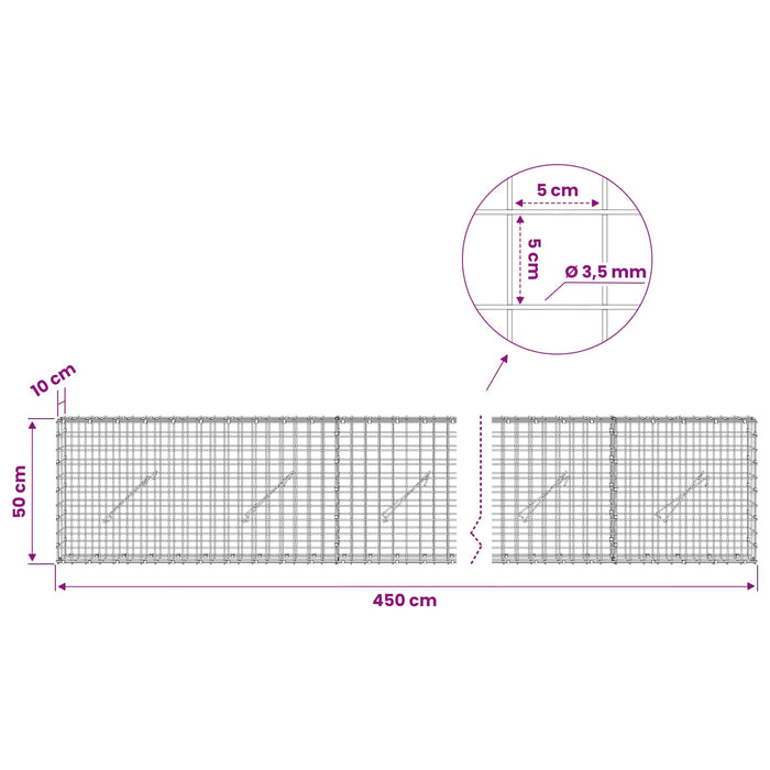 Gabion cu sârmă de 3,5 mm și plasă de 5x5 cm 450x10x50 cm WALTI