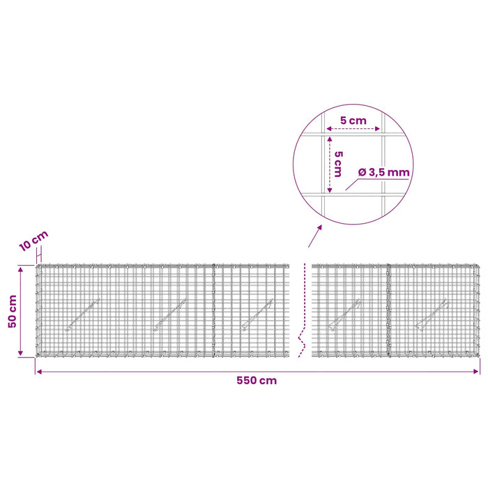 Gabion cu sârmă de 3,5 mm și plasă de 5x5 cm 550x10x50 cm - WALTI WALTI