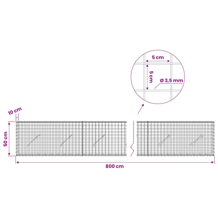 Gabion cu sârmă de 3,5 mm și plasă de 5x5 cm 800x10x50 cm WALTI