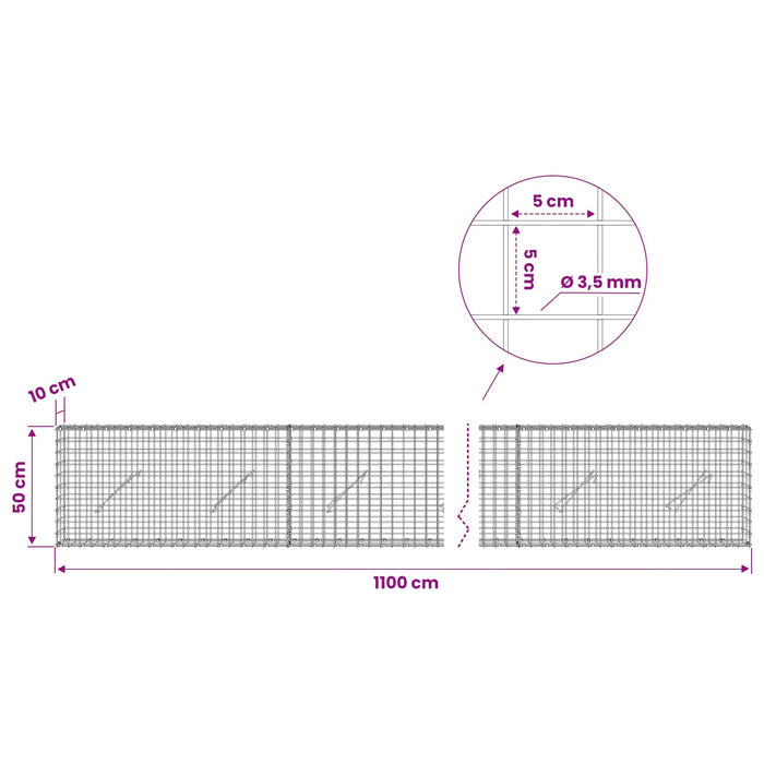 Gabion cu sârmă de 3,5 mm și plasă de 5x5 cm 1100x10x50 cm WALTI