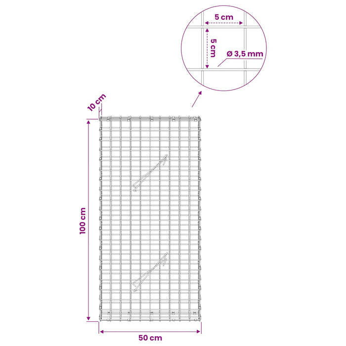 Gabion cu sârmă de 3,5 mm și plasă de 5x5 cm 50x10x100 cm WALTI