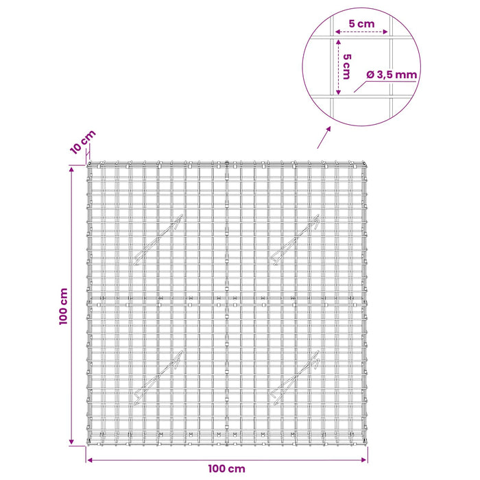 Gabion cu sârmă de 3,5 mm și plasă de 5x5 cm 100x10x100 cm WALTI