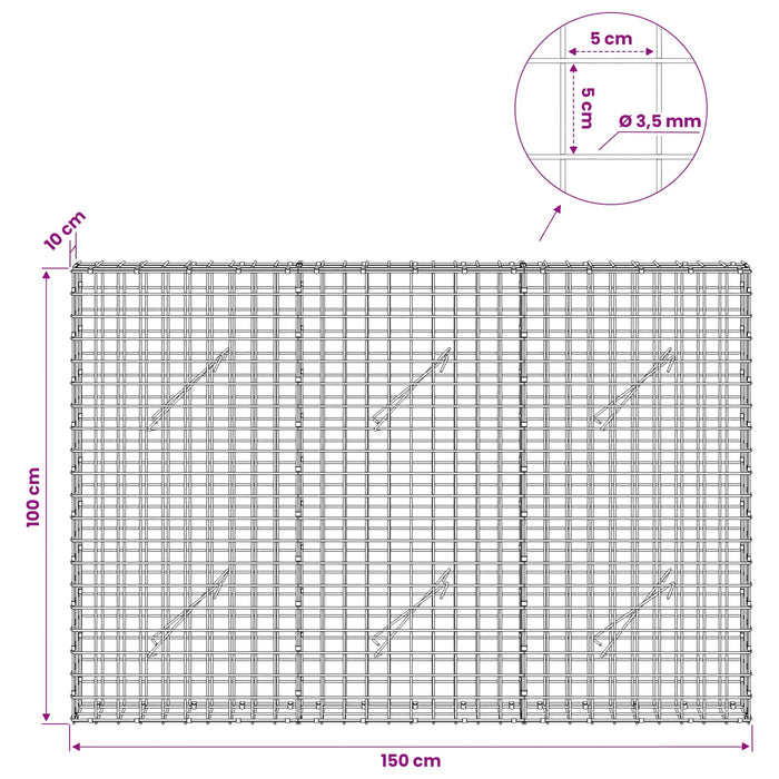 Gabion cu sârmă de 3,5 mm și plasă de 5x5 cm 150x10x100 cm WALTI