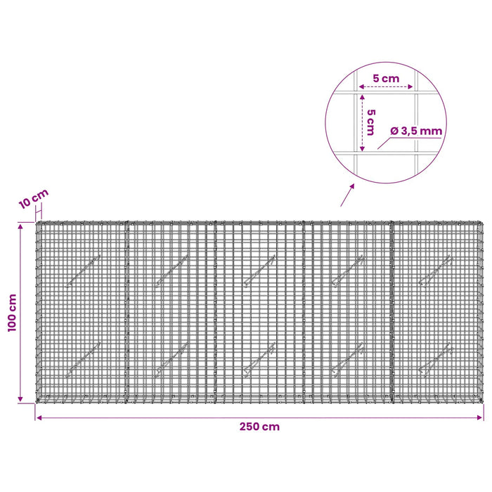 Gabion cu sârmă de 3,5 mm și plasă de 5x5 cm 250x10x100 cm WALTI