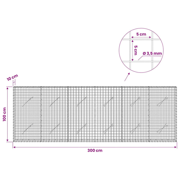 Gabion cu sârmă de 3,5 mm și plasă de 5x5 cm 300x10x100 cm - WALTI WALTI