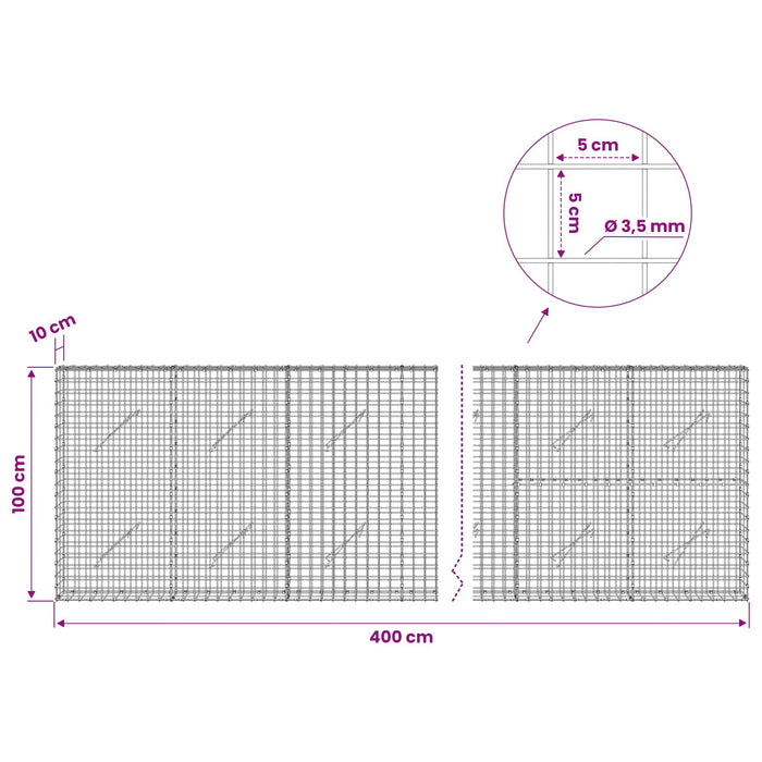 Gabion cu sârmă de 3,5 mm și plasă de 5x5 cm 400x10x100 cm WALTI