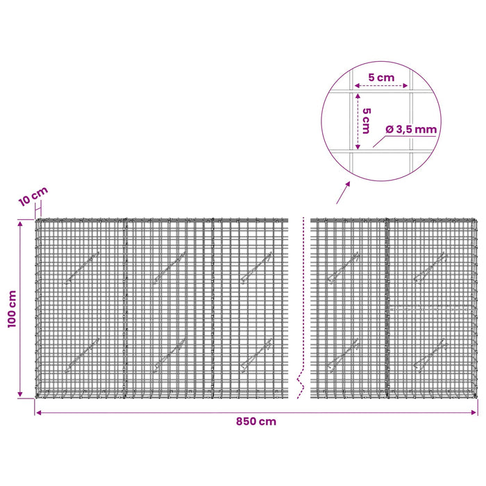 Gabion cu sârmă de 3,5 mm și plasă de 5x5 cm 850x10x100 cm - WALTI WALTI