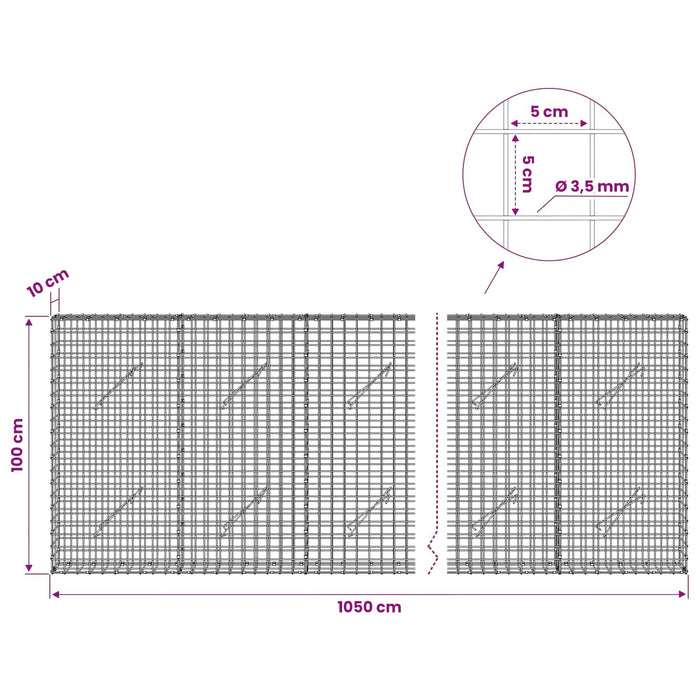Gabion cu sârmă de 3,5 mm și plasă de 5x5 cm 1050x10x100 cm WALTI