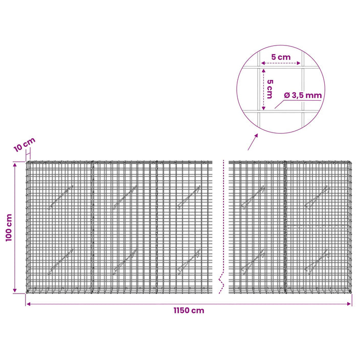 Gabion cu sârmă de 3,5 mm și plasă de 5x5 cm 1150x10x100 cm WALTI