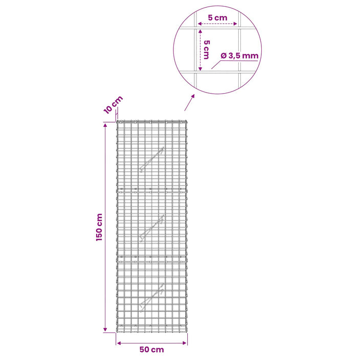 Gabion cu sârmă de 3,5 mm și plasă de 5x5 cm 50x10x150 cm - WALTI WALTI