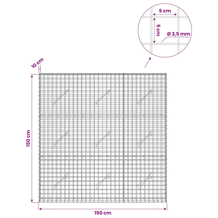 Gabion cu sârmă de 3,5 mm și plasă de 5x5 cm 150x10x150 cm WALTI