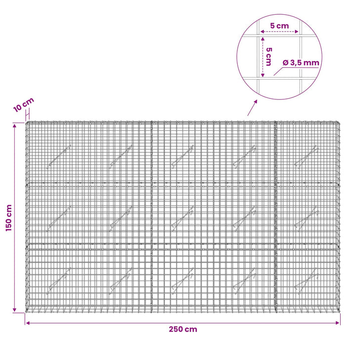 Gabion cu sârmă de 3,5 mm și plasă de 5x5 cm 250x10x150 cm - WALTI WALTI