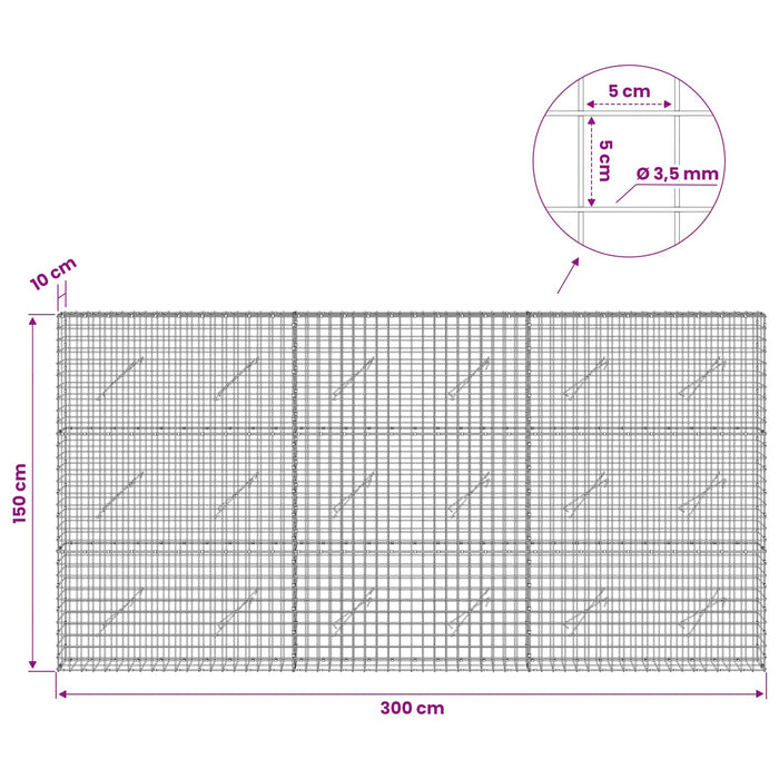 Gabion cu sârmă de 3,5 mm și plasă de 5x5 cm 300x10x150 cm WALTI