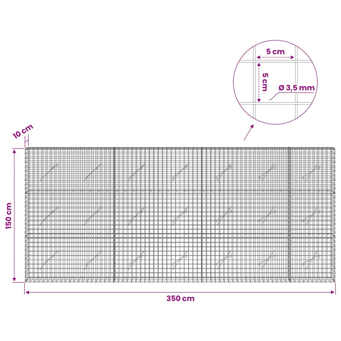 Gabion cu sârmă de 3,5 mm și plasă de 5x5 cm 350x10x150 cm WALTI
