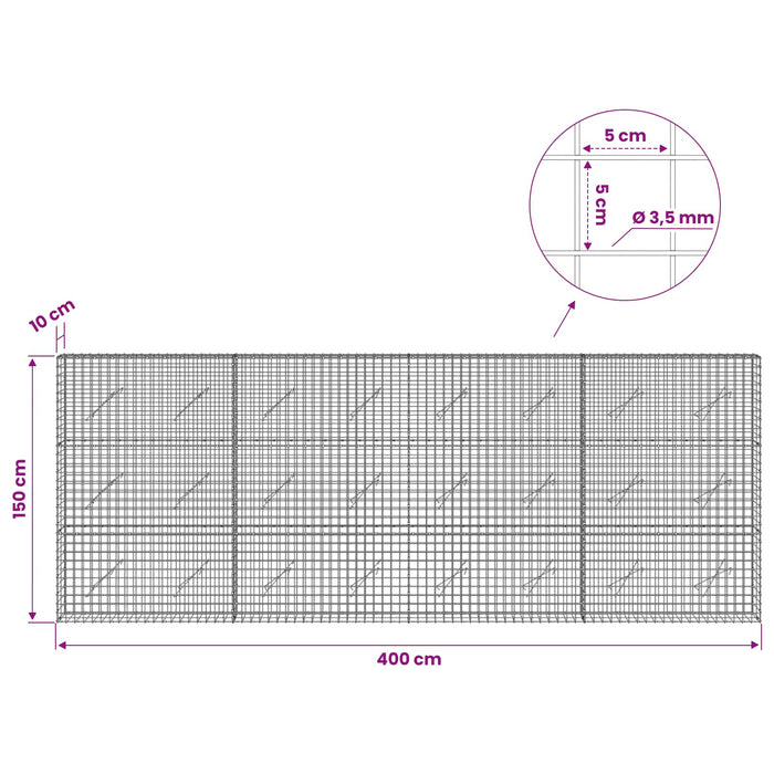 Gabion cu sârmă de 3,5 mm și plasă de 5x5 cm 400x10x150 cm - WALTI WALTI