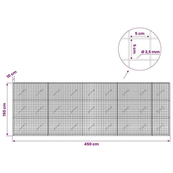Gabion cu sârmă de 3,5 mm și plasă de 5x5 cm 450x10x150 cm WALTI