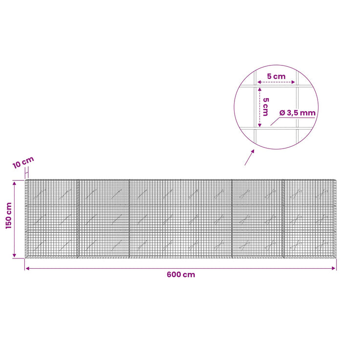 Gabion cu sârmă de 3,5 mm și plasă de 5x5 cm 600x10x150 cm - WALTI WALTI