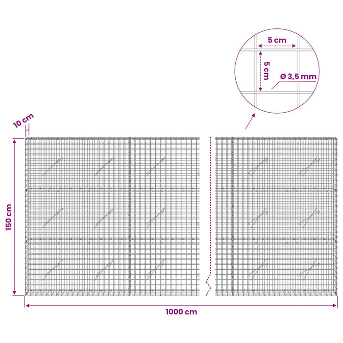 Gabion cu sârmă de 3,5 mm și plasă de 5x5 cm 1000x10x150 cm - WALTI WALTI