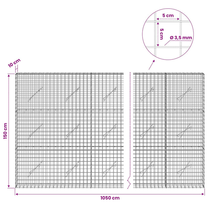 Gabion cu sârmă de 3,5 mm și plasă de 5x5 cm 1050x10x150 cm WALTI