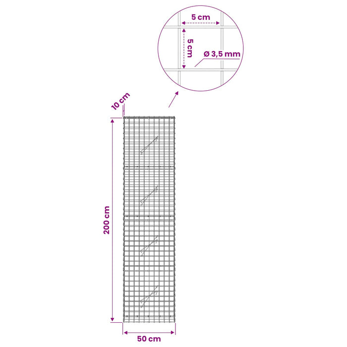 Gabion cu sârmă de 3,5 mm și plasă de 5x5 cm 50x10x200 cm WALTI