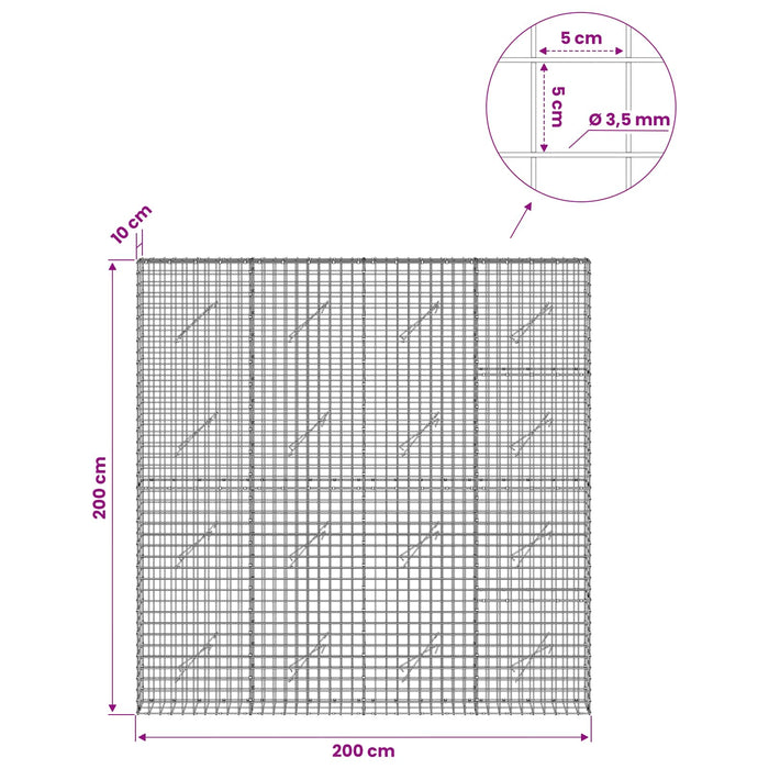 Gabion cu sârmă de 3,5 mm și plasă de 5x5 cm 200x10x200 cm WALTI