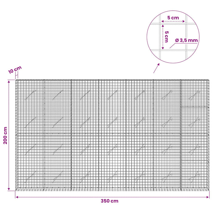 Gabion cu sârmă de 3,5 mm și plasă de 5x5 cm 350x10x200 cm WALTI