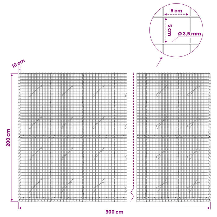 Gabion cu sârmă de 3,5 mm și plasă de 5x5 cm 900x10x200 cm WALTI