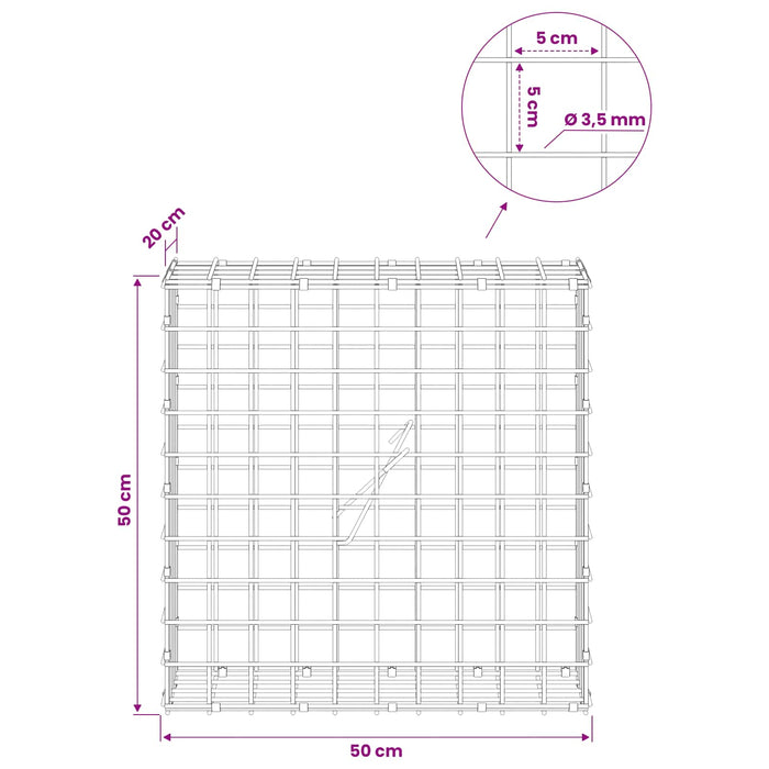Gabion cu sârmă de 3,5 mm și plasă de 5x5 cm 50x20x50 cm WALTI