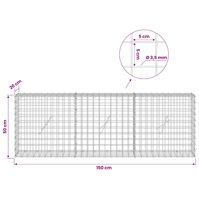 Gabion cu sârmă de 3,5 mm și plasă de 5x5 cm 150x20x50 cm WALTI