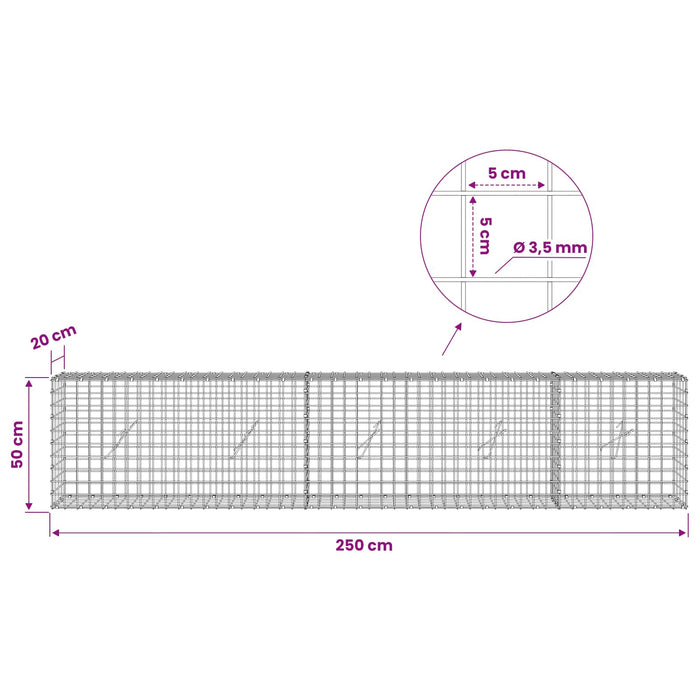 Gabion cu sârmă de 3,5 mm și plasă de 5x5 cm 250x20x50 cm WALTI