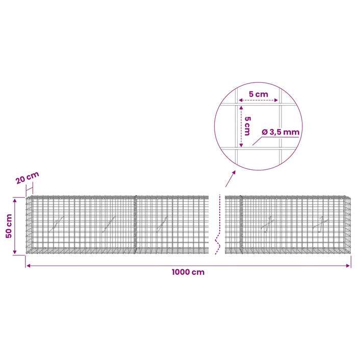 Gabion cu sârmă de 3,5 mm și plasă de 5x5 cm 1000x20x50 cm WALTI