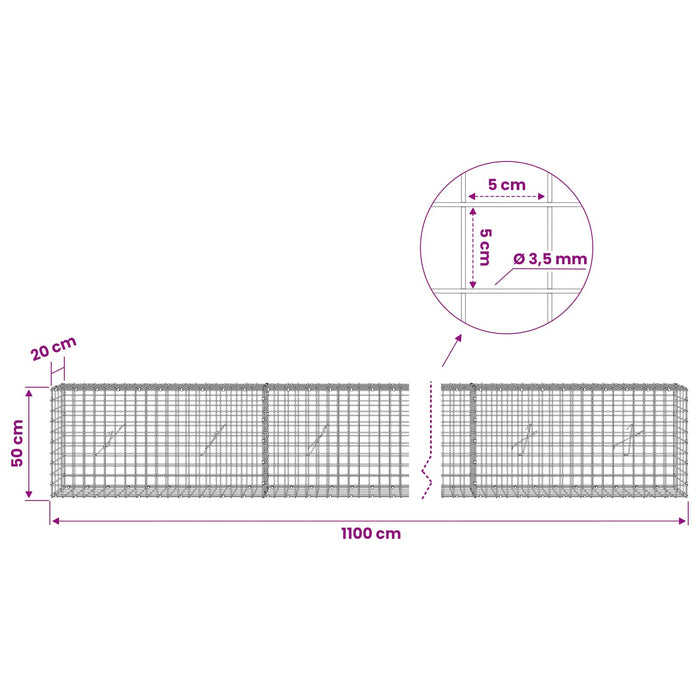 Gabion cu sârmă de 3,5 mm și plasă de 5x5 cm 1100x20x50 cm WALTI