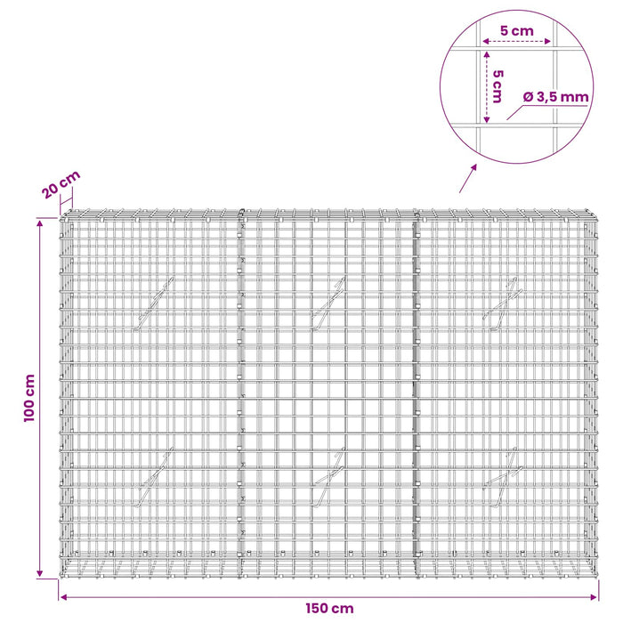Gabion cu sârmă de 3,5 mm și plasă de 5x5 cm 150x20x100 cm WALTI
