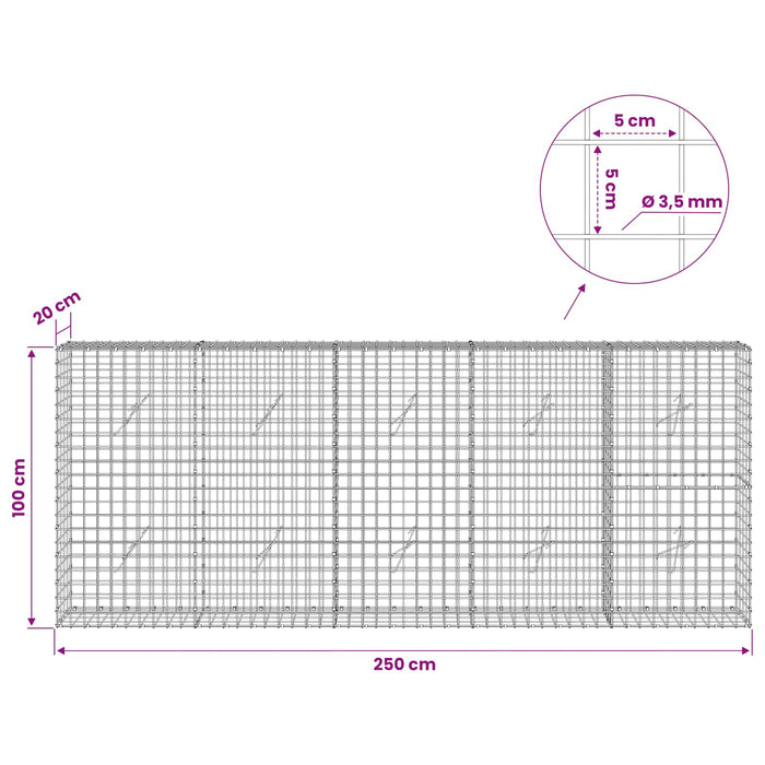 Gabion cu sârmă de 3,5 mm și plasă de 5x5 cm 250x20x100 cm WALTI
