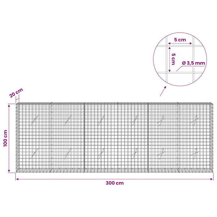 Gabion cu sârmă de 3,5 mm și plasă de 5x5 cm 300x20x100 cm WALTI