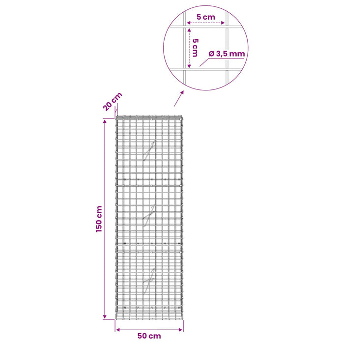 Gabion cu sârmă de 3,5 mm și plasă de 5x5 cm 50x20x150 cm WALTI
