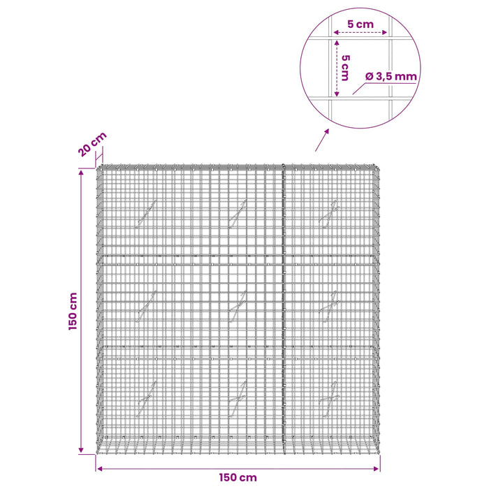 Gabion cu sârmă de 3,5 mm și plasă de 5x5 cm 150x20x150 cm WALTI