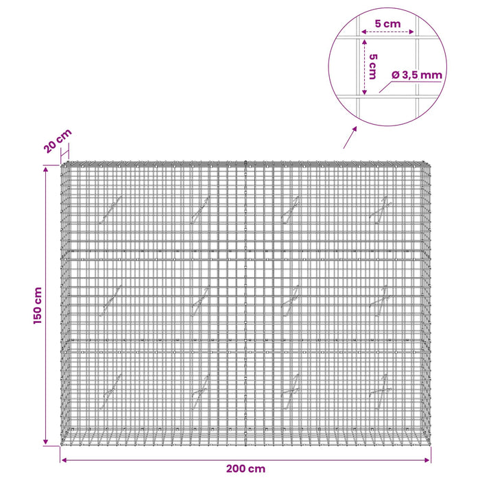 Gabion cu sârmă de 3,5 mm și plasă de 5x5 cm 200x20x150 cm WALTI