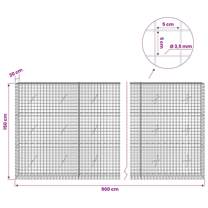 Gabion cu sârmă de 3,5 mm și plasă de 5x5 cm 900x20x150 cm WALTI