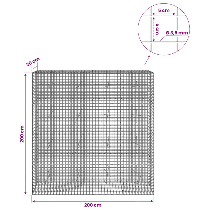 Gabion cu sârmă de 3,5 mm și plasă de 5x5 cm 200x20x200 cm WALTI