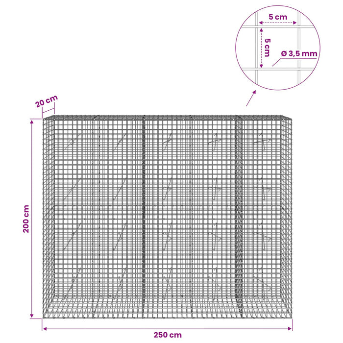 Gabion cu sârmă de 3,5 mm și plasă de 5x5 cm 250x20x200 cm WALTI