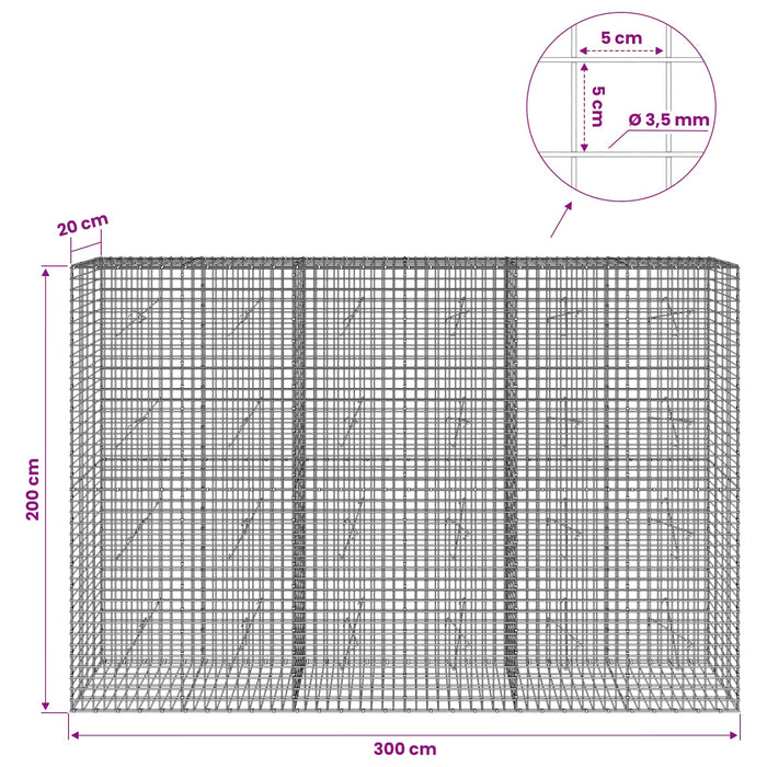 Gabion cu sârmă de 3,5 mm și plasă de 5x5 cm 300x20x200 cm WALTI